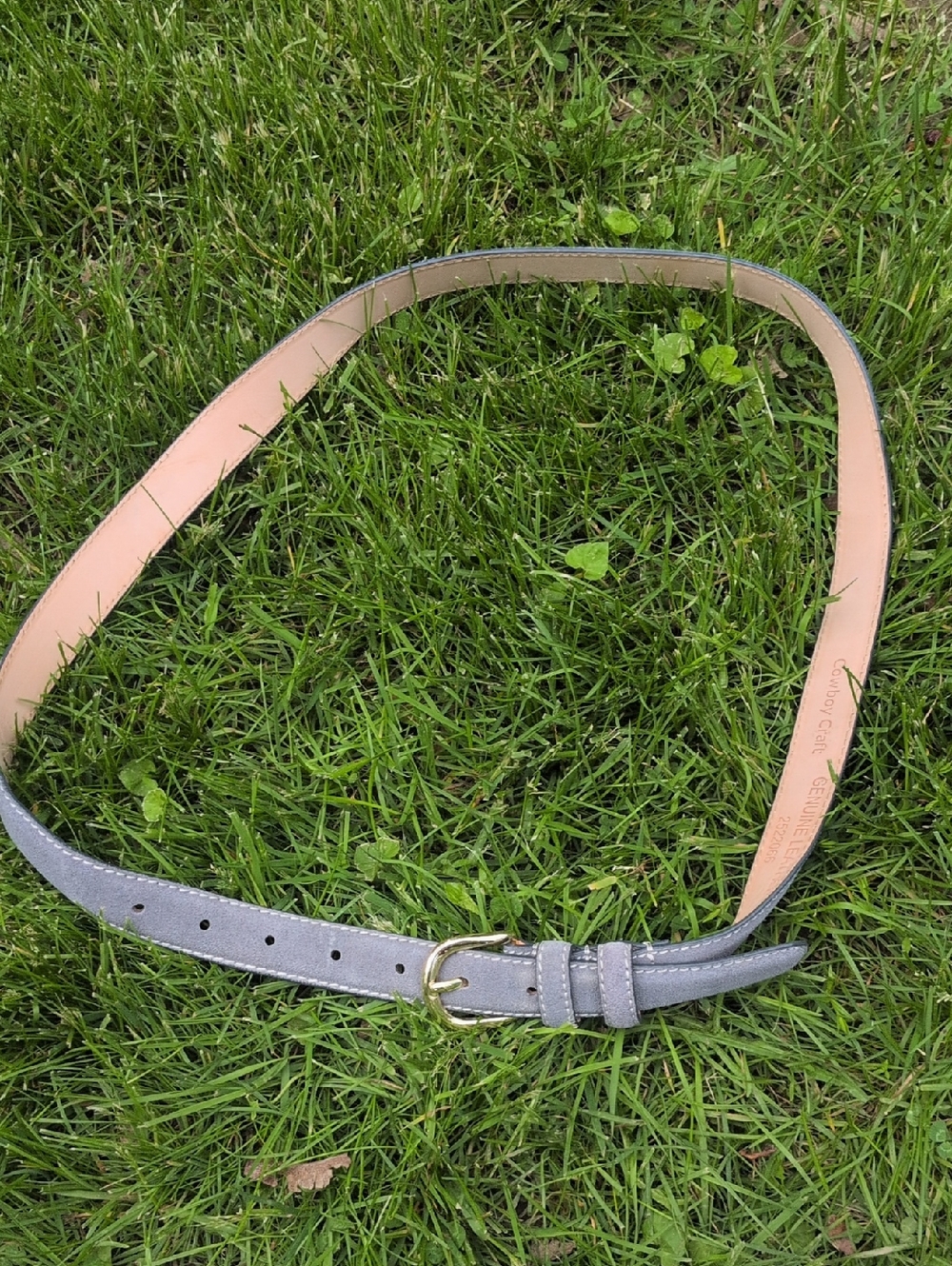 Coeboy Craft Classic Grey Suede Leather Women's Belt with Gold Buckle